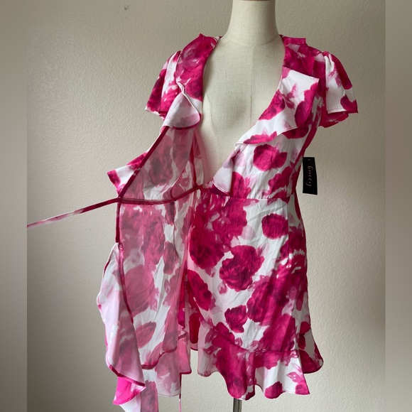 LUXXEL Floral Mini Wrap Dress SMALL - Picture 6 of 7